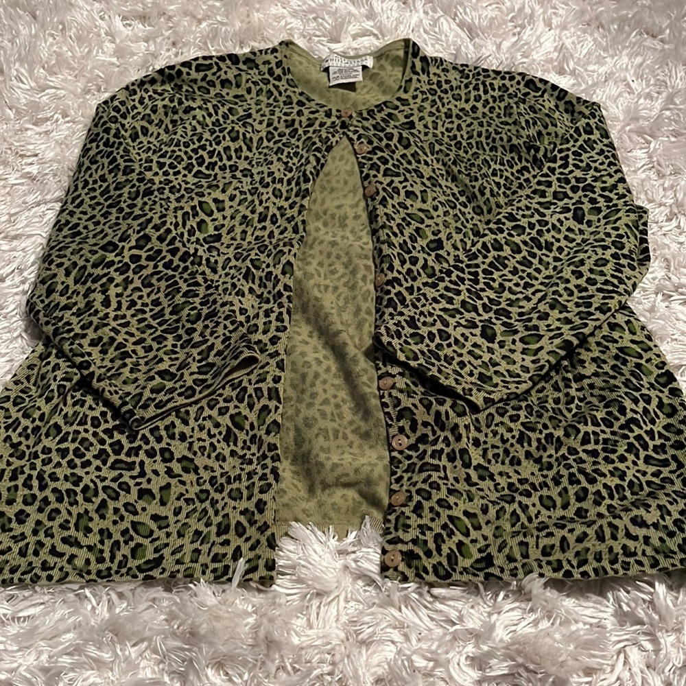 Green leopard print cardigan